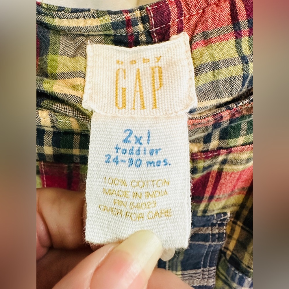 Vintage Baby Gap Madras Plaid Patchwork Snap Overalls Size 24 Months Unisex - Picture 3 of 5